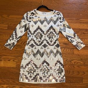 EXPRESS AZTEC SEQUIN MINI DRESS - SIZE: SMALL